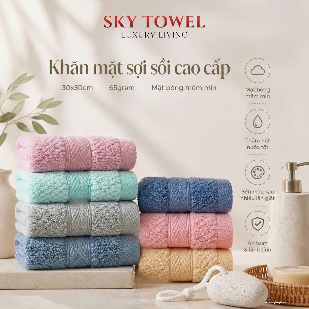 KHĂN MẶT SỢI SỒI CAO CẤP - KÍCH THƯỚC 30X50CM